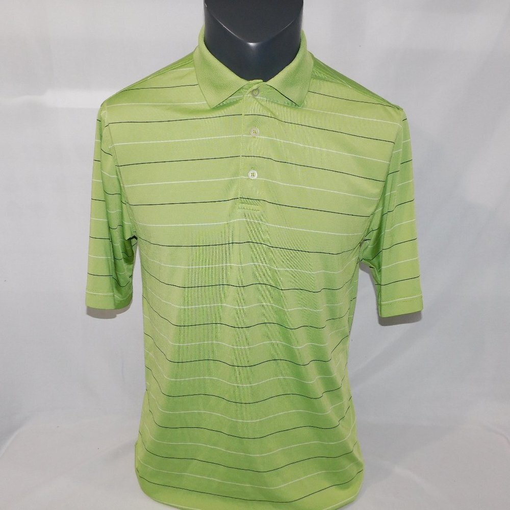 Chase Edwards Green White Black Striped Golf Polo Shirt Mens M
